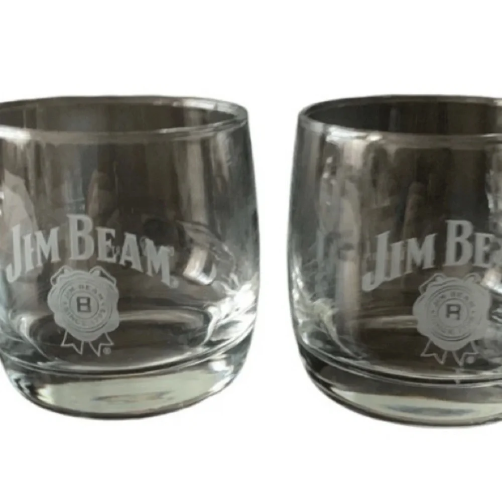 Vintage Jim Beam Whiskey Bourbon Glasses Etched Logo Rocks Glasses Lot Of 2